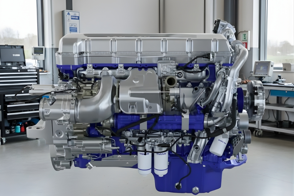 Volvo D13 Repair, Volvo D13 Engine Repair in Lafayette LA At Consolidated Truck. Image of Volvo D13 Engine in auto repair shop.