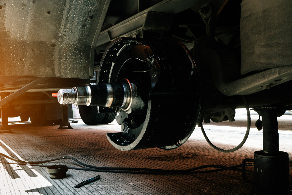 Semi-Truck Air Brake Repair in Many, LA At Consolidated Truck. Close-up of semi-truck air brake system showing brake components
